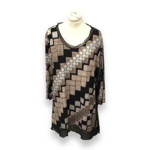 Cato Women’s Plus 3/4 Sleeve Scoop Neck Asymmetric Tunic, Brown, size 26/28W